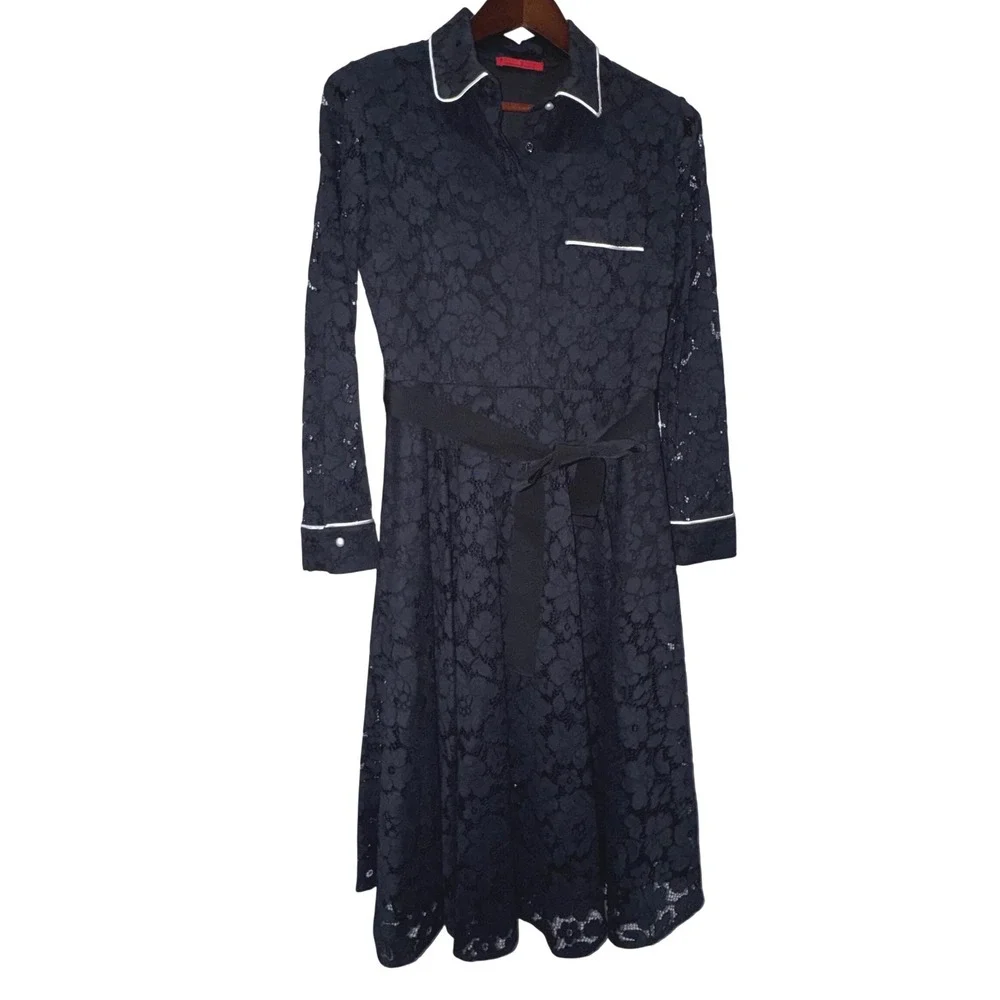 CH Carolina Herrera Floral Lace Peter Pan Collar Dress Women 10 Black Luxury - Picture 3 of 16